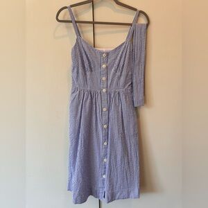 J. Crew Light Blue & White Seersucker Striped button front Midi Sundress